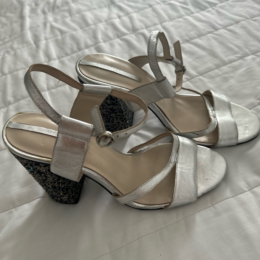 Zara silver heels beaded stones multicolor block high heel trendy sandal mermaid